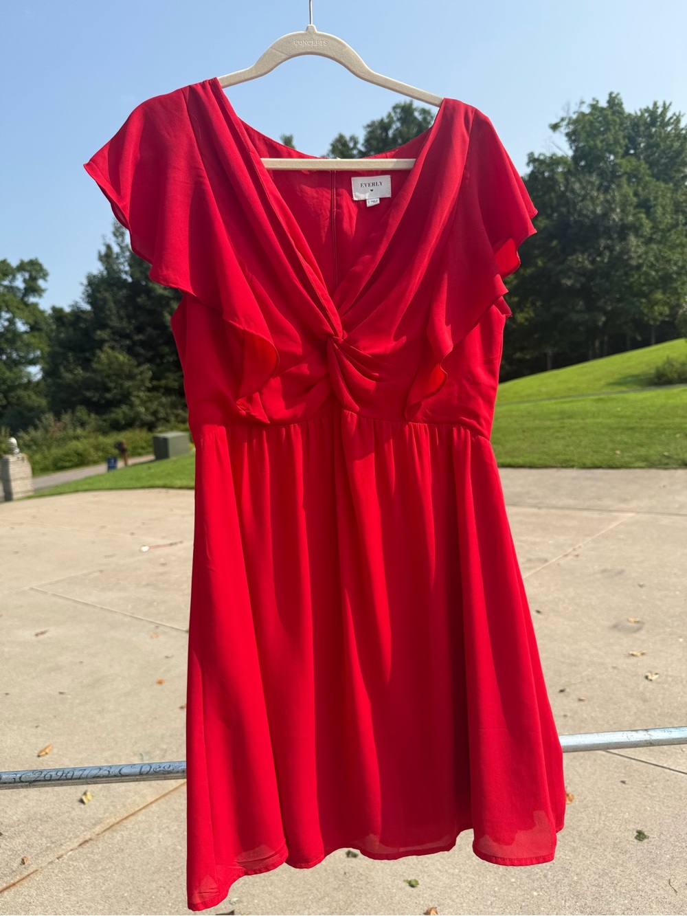Everly Red Twist-Front Flutter Sleeve Mini Dress